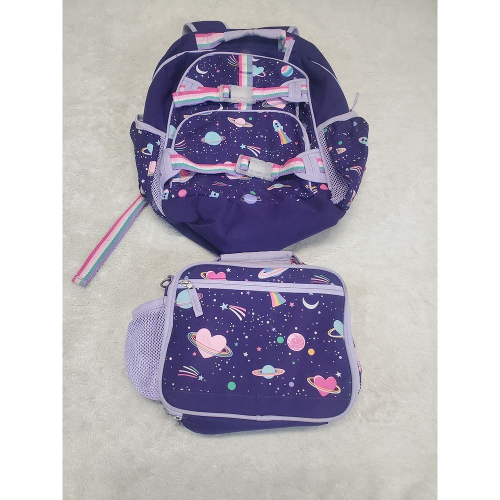 Pottery Barn Kids Purple Mackenzie Galaxy Heart Glow Backpack Lunch Bag Sack